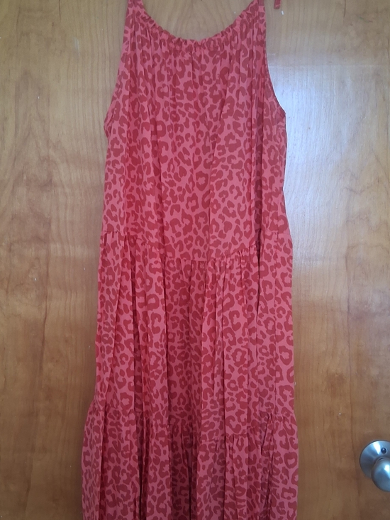 M Made In Italy Dresses & Skirts - Made In Italy Coral Pink Leopard Print Midi Dress Elastic Neckline Viscose Size?